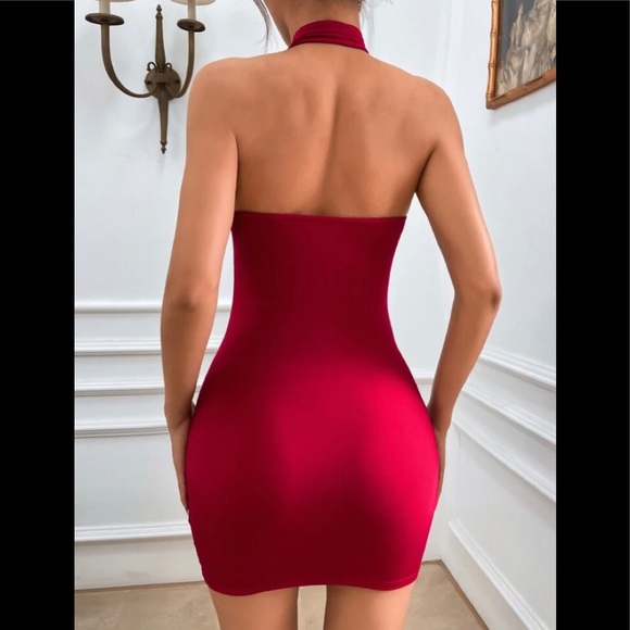 Red Halter Bodycon Dress - Picture 3 of 5